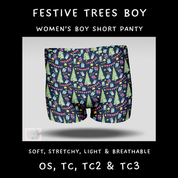 Batch #232 - Christmas Underwear - Closes 10/31 ETA early/mid Dec - Festive Trees Boy Shorts