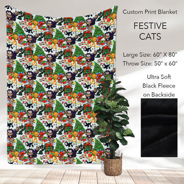 B186 - Pre-Order Festive Cats Fleece Blanket (Closes 10/04. ETA: early Dec)