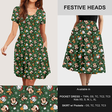 B183 - Preorder Festive Heads Dress/Skirt with Pockets (Closes 10/02. ETA: early Dec)