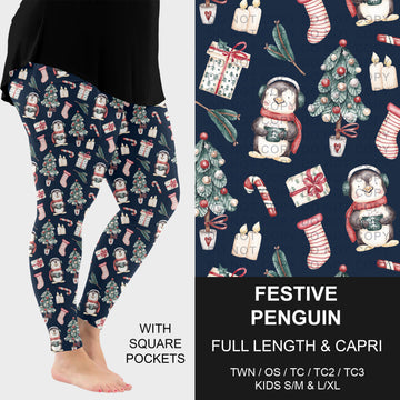 B303 - Preorder Festive Penguin Leggings w/ Pockets (Closes 7/26. ETA: early Oct.)