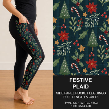 B311 - Preorder Festive Plaid Side Panel Pocket Leggings (Closes 9/06. ETA: mid Nov.)