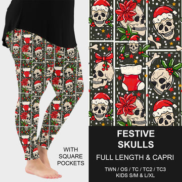 B315 - Preorder Festive Skulls Leggings w/ Pockets (Closes 10/04. ETA: early Dec.)