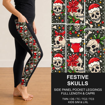 B315 - Preorder Festive Skulls Side Panel Pocket Leggings (Closes 10/04. ETA: early Dec.)