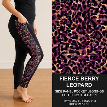 B300 - Preorder Fierce Berry Leopard Side Panel Pocket Leggings (Closes 7/15. ETA: mid Sept.)