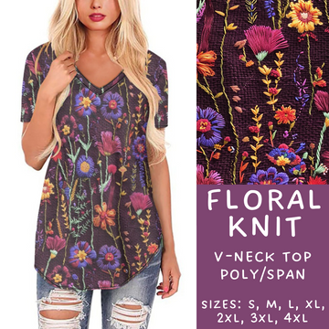 Batch #209 - Fun Run 5 - Closes 10/2 - ETA mid Nov - Floral Knit V-Neck Tee