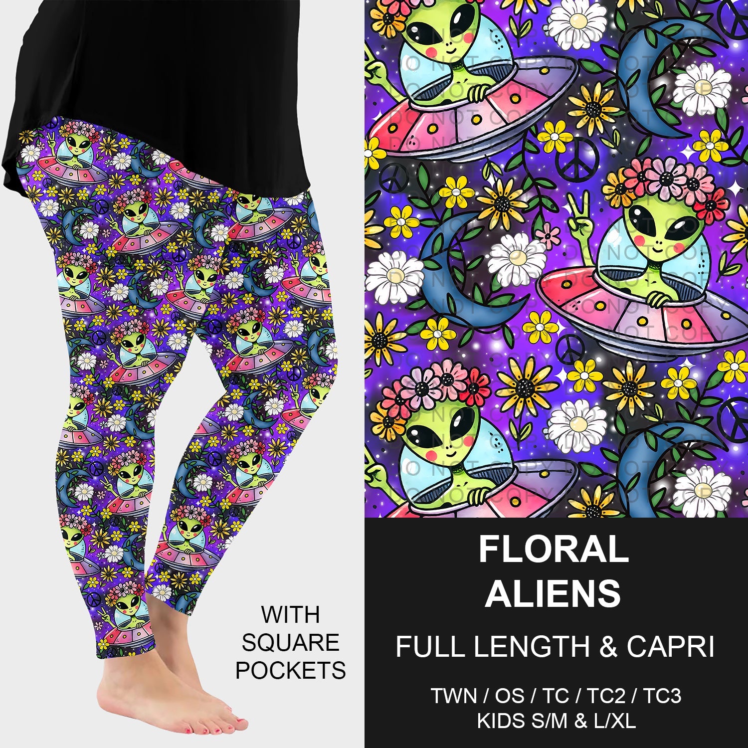 B270 - Preorder Floral Aliens Leggings w/ Pockets (Closes 1/18. ETA: early April)