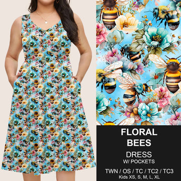 B217 - Preorder Floral Bees Sleeveless Pocket Dress (Closes 3/12. ETA: late May)