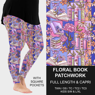 B265 - Preorder Floral Book Patchwork Leggings w/ Pockets (Closes 12/14. ETA: mid Feb.)