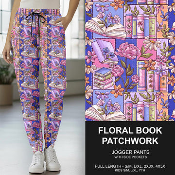 B265 - Preorder Floral Book Patchwork Joggers (Closes 12/14. ETA mid Feb..)