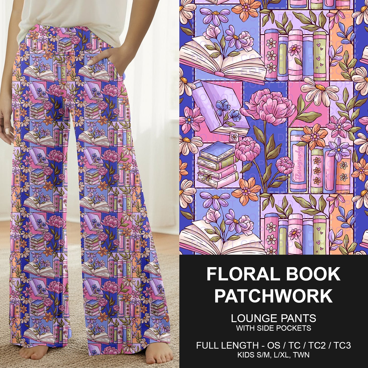B265 - Preorder Floral Book Patchwork Lounge Pants (Closes 12/14. ETA mid Feb.)
