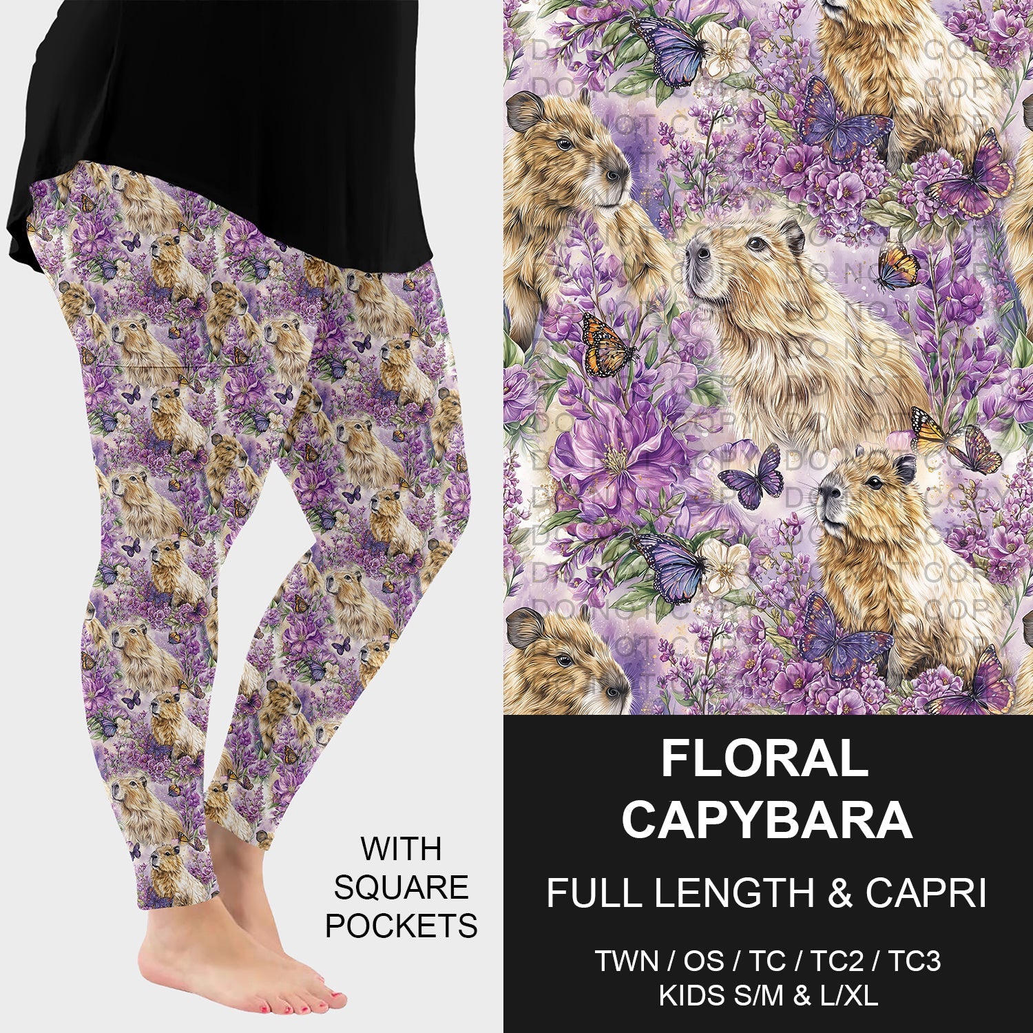 B274 - Preorder Floral Capybara Leggings w/ Pockets (Closes 2/22. ETA: late April)