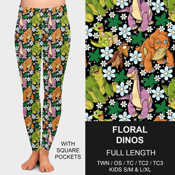 B191 - Preorder Floral Dinos Leggings w/ Pockets (Closes 11/03. ETA mid Jan.)