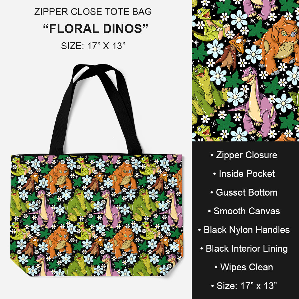 B195 - Preorder Floral Dinos Tote Bag (Closes 11/19. ETA: late Jan.)