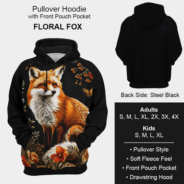 B199 - Preorder Floral Fox Hoodie (Closes 12/11. ETA mid Feb.)