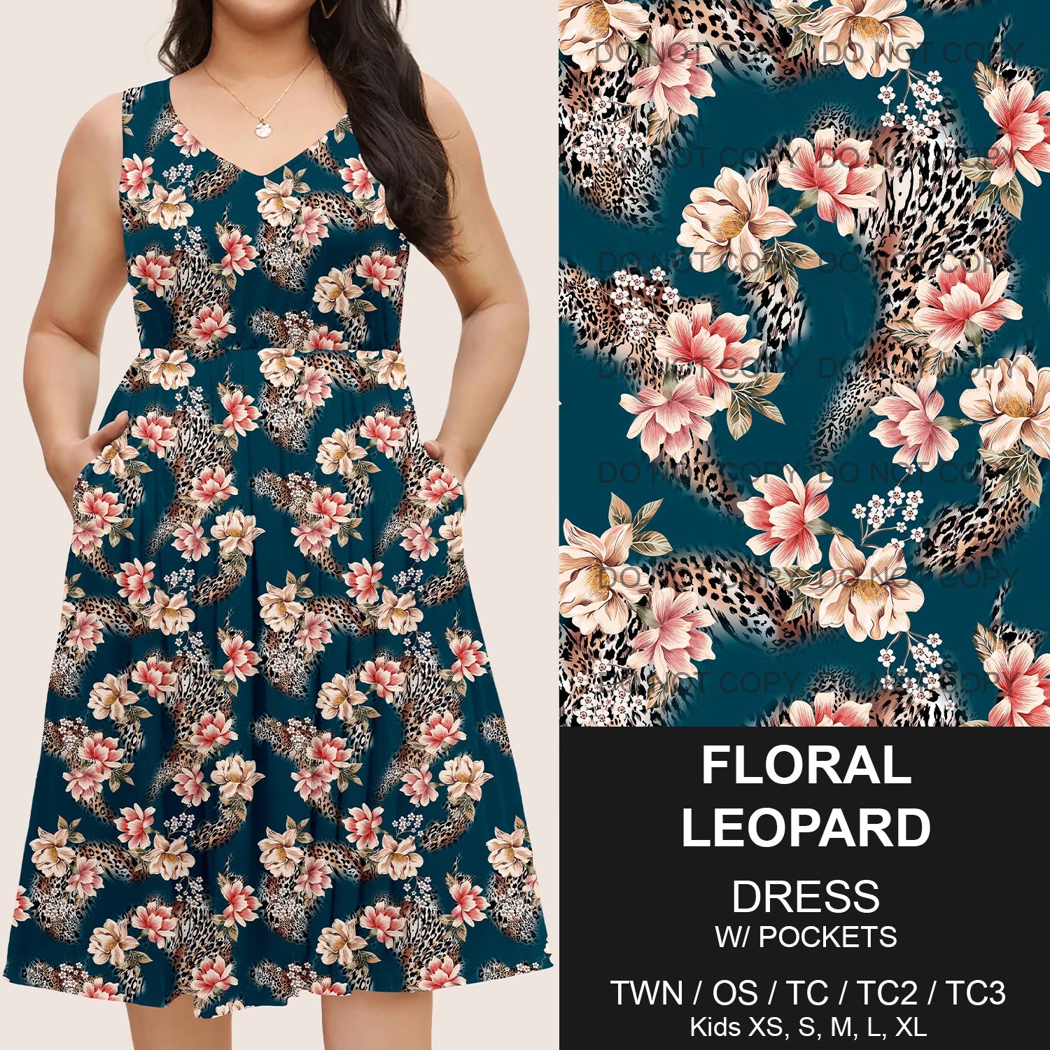 B217 - Preorder Floral Leopard Sleeveless Pocket Dress (Closes 3/12. ETA: late May)