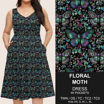 B217 - Preorder Floral Moth Sleeveless Pocket Dress (Closes 3/12. ETA: late May)