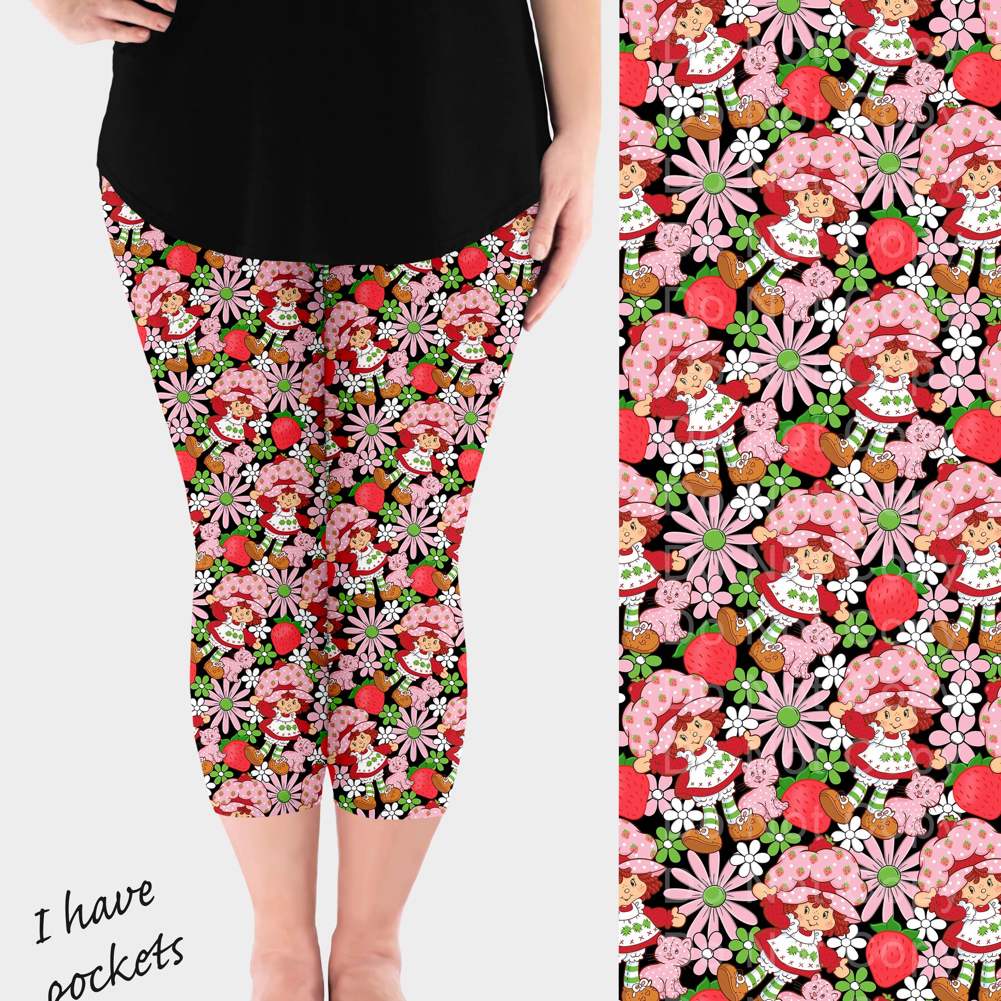 RTS - Floral Strawberry Capri Leggings w/ Pockets