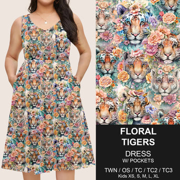 B217 - Preorder Floral Tigers Sleeveless Pocket Dress (Closes 3/12. ETA: late May)