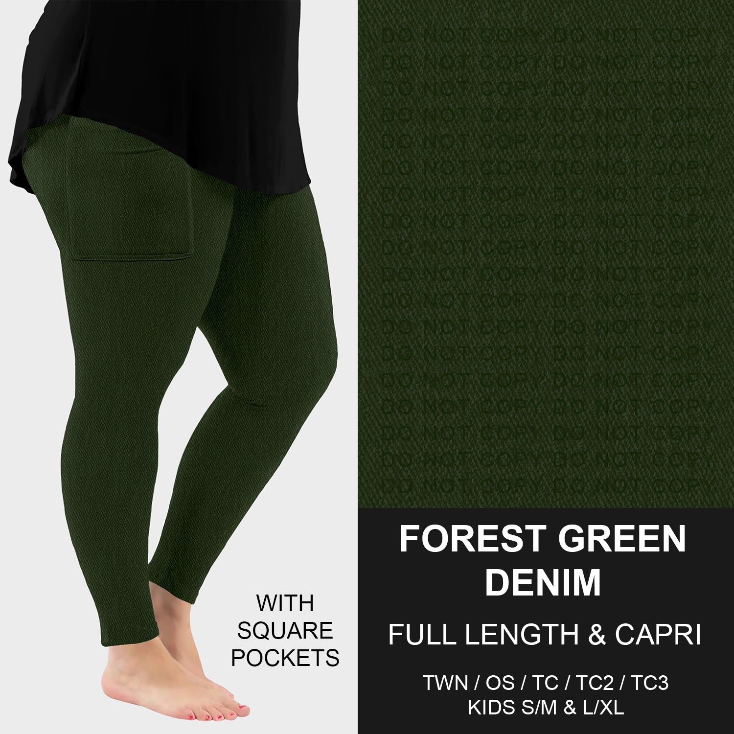 B301 - Preorder Forest Green Faux Denim Leggings w/ Pockets (Closes 7/19. ETA: late Sept.)