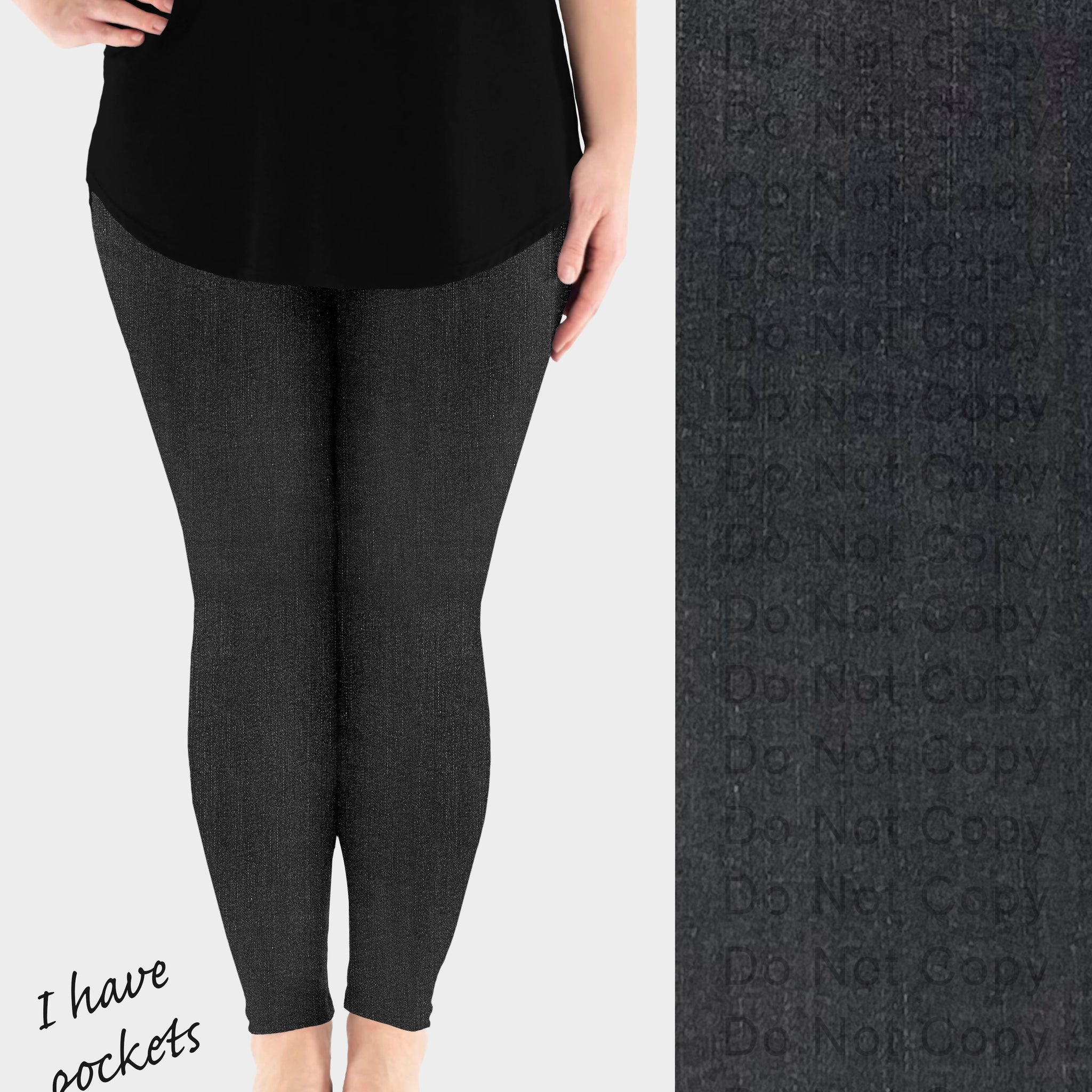 RTS - Faded Black Faux Denim Leggings w/ Pockets