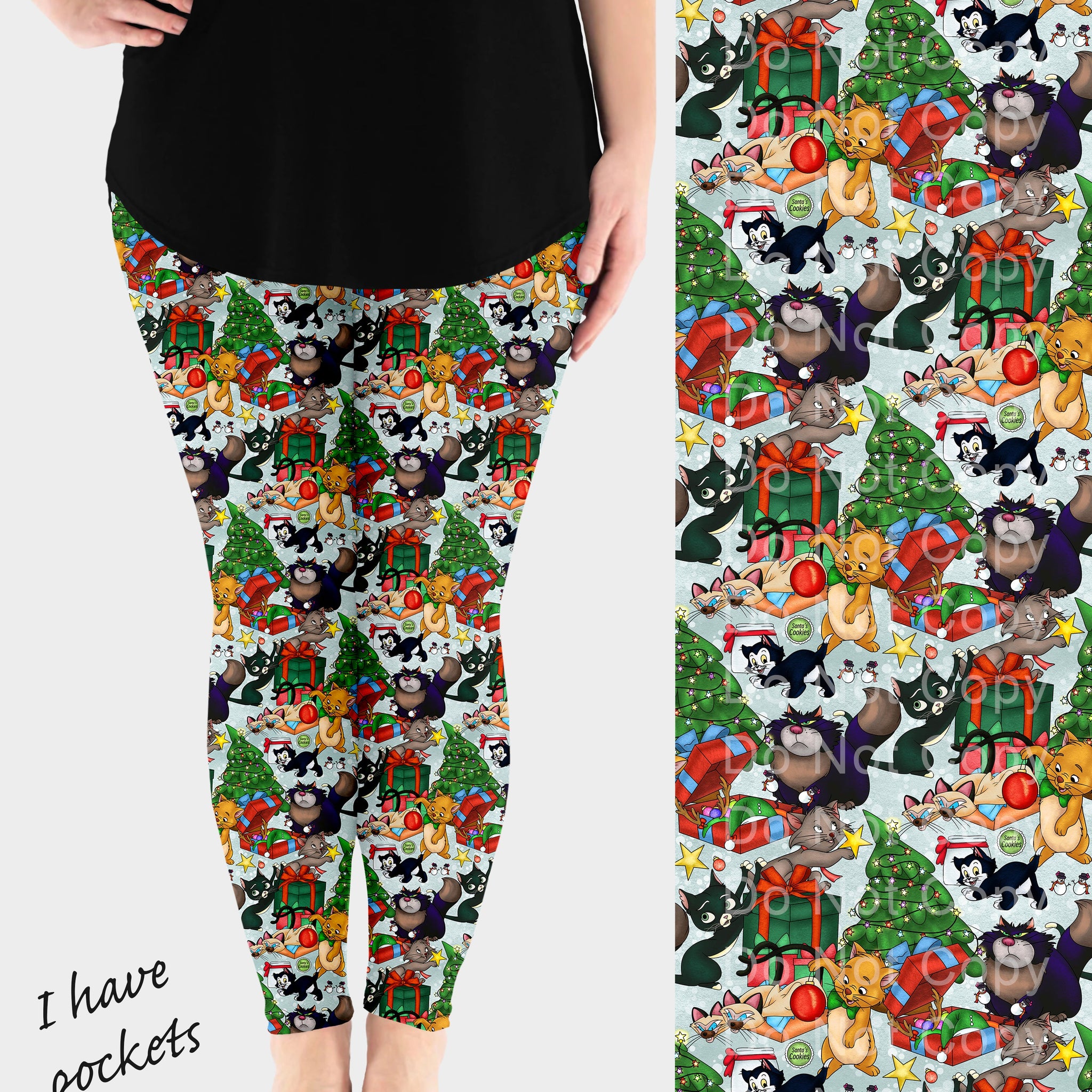 RTS - Festive Cats Leggings w/ Pockets