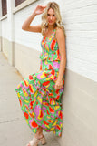 Sunny Days Abstract Print Tiered Ruffle Smocked Sleeveless Maxi