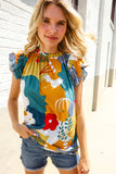 Be Bold Multicolor Abstract Print Flutter Sleeve Mock Neck Top