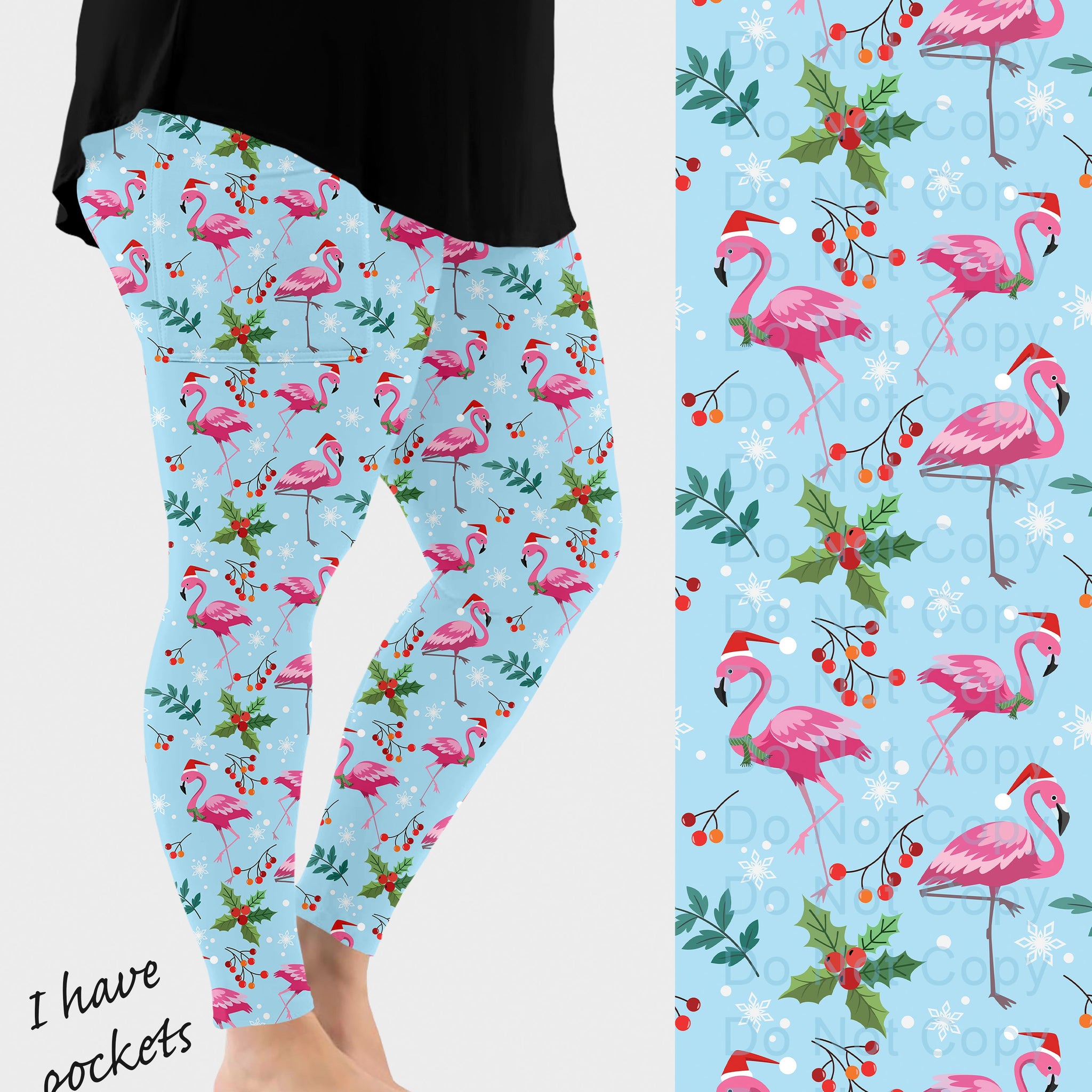 RTS - Flamingo Christmas Leggings w/ Pockets