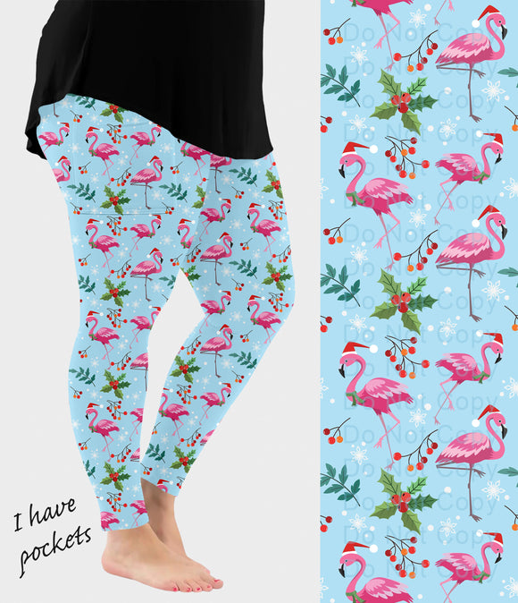 RTS - Flamingo Christmas Leggings w/ Pockets