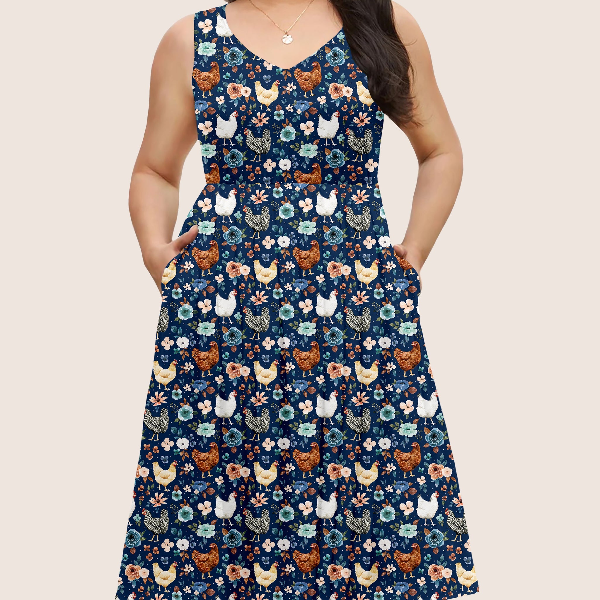 RTS - Floral Chickens Pocket Dress