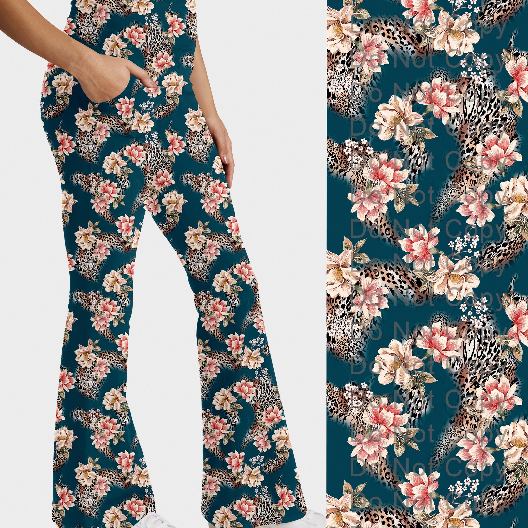 RTS - Floral Leopard Flare Leggings w/ Pockets