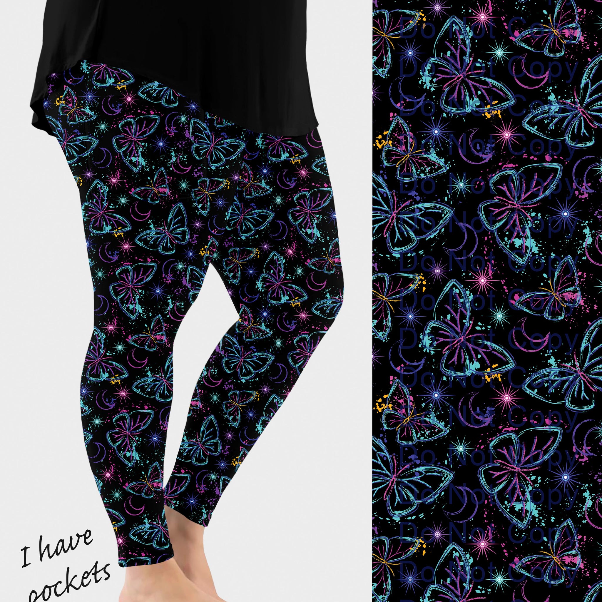 RTS - Fluorescent Butterfly Leggings w/ Pockets
