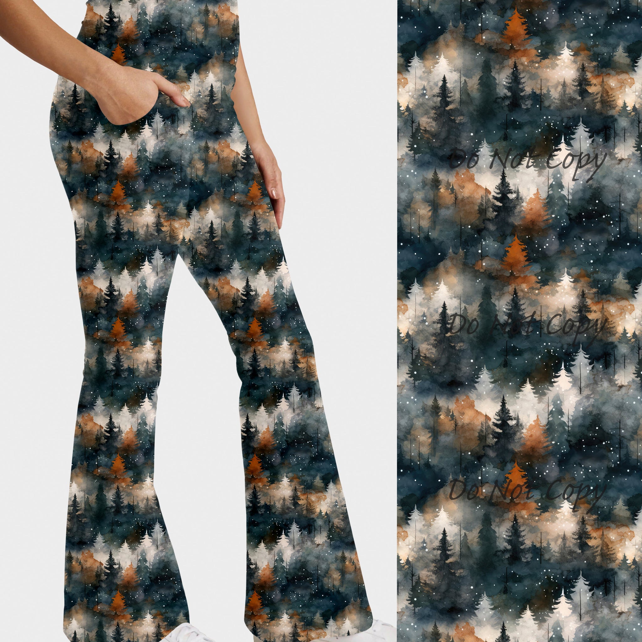 RTS - Forest Trees Flare Leggings w/ Pockets