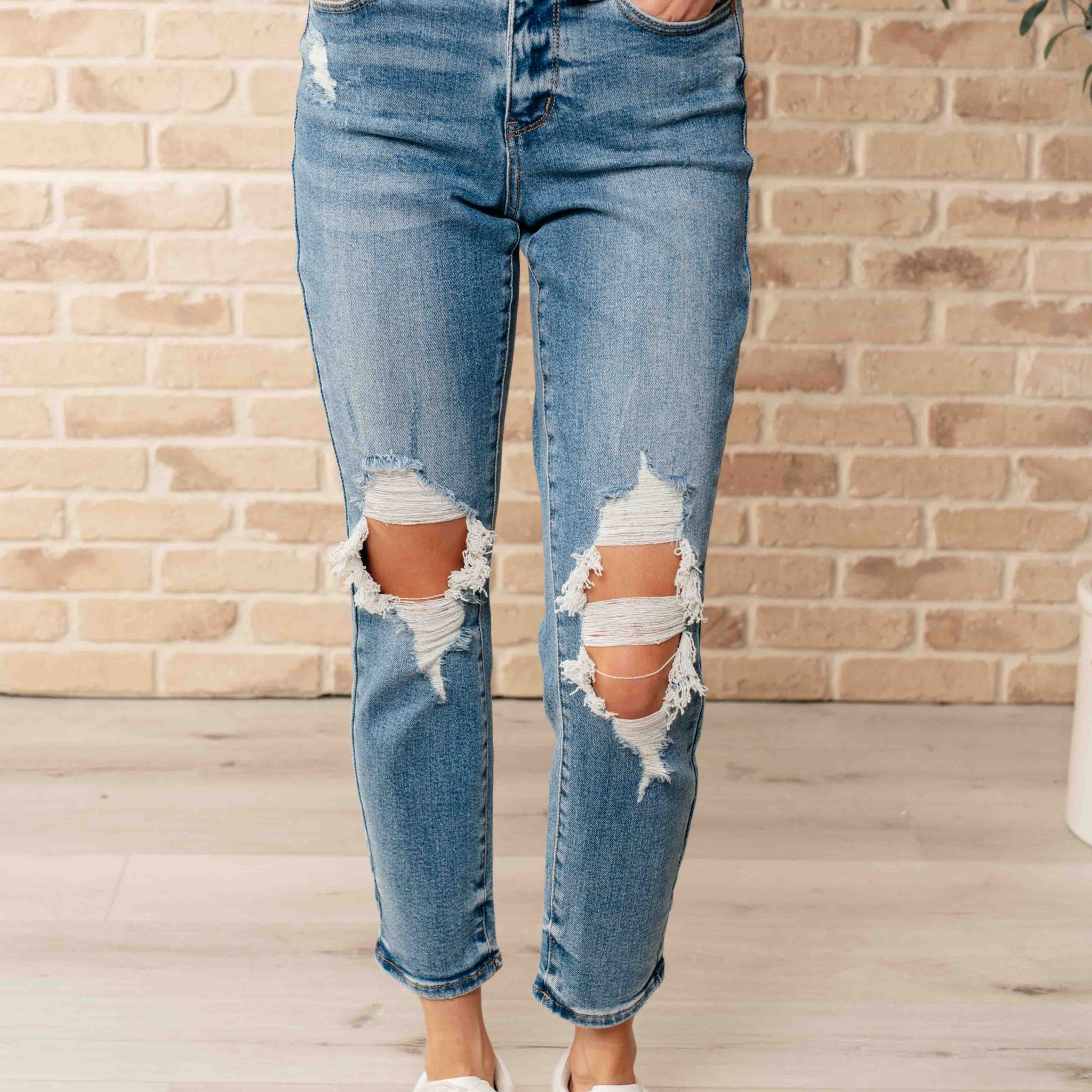 Frankie High Waist Distressed Boyfriend Jeans