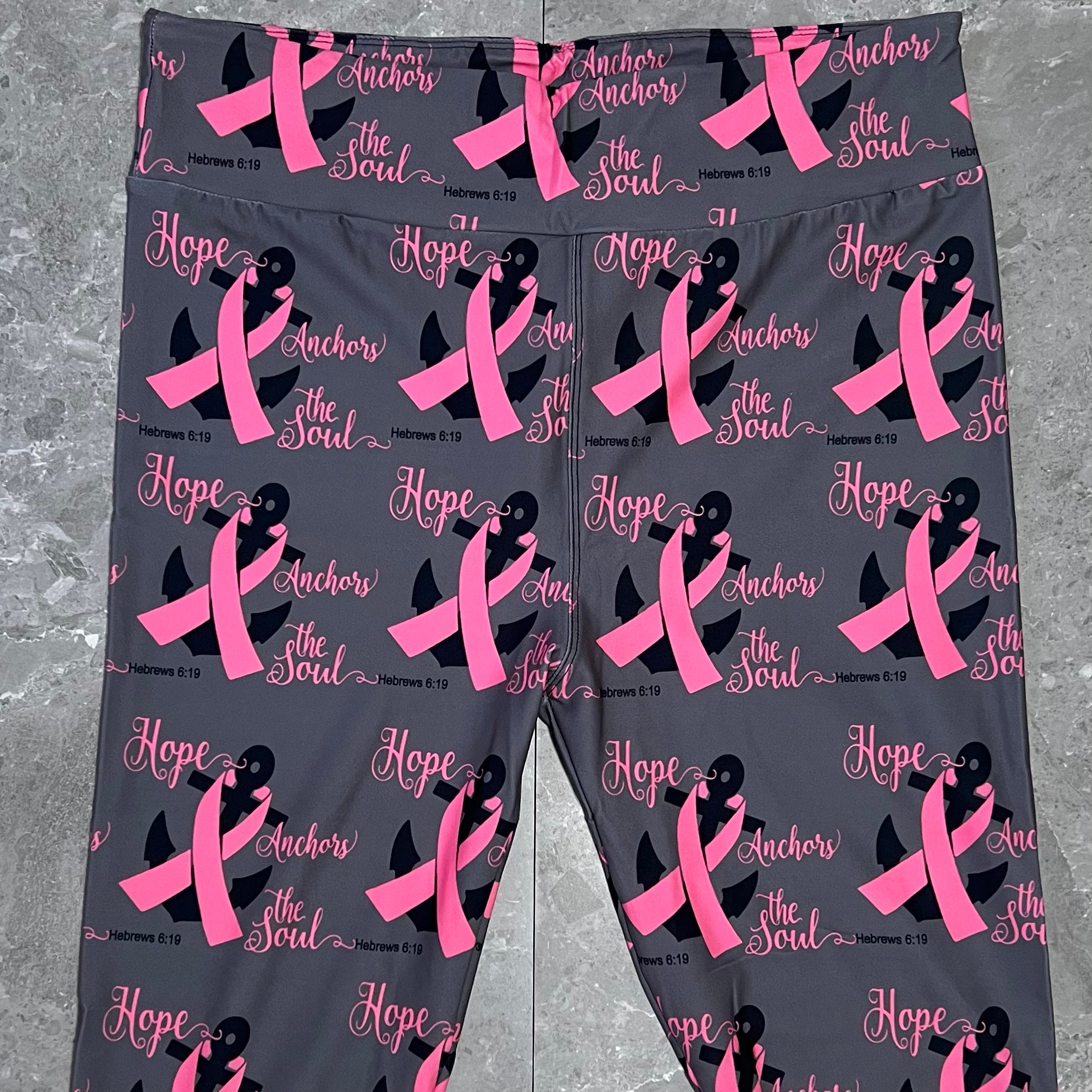 Pink Ribbon Anchor Print Capri Soft Gray Leggings