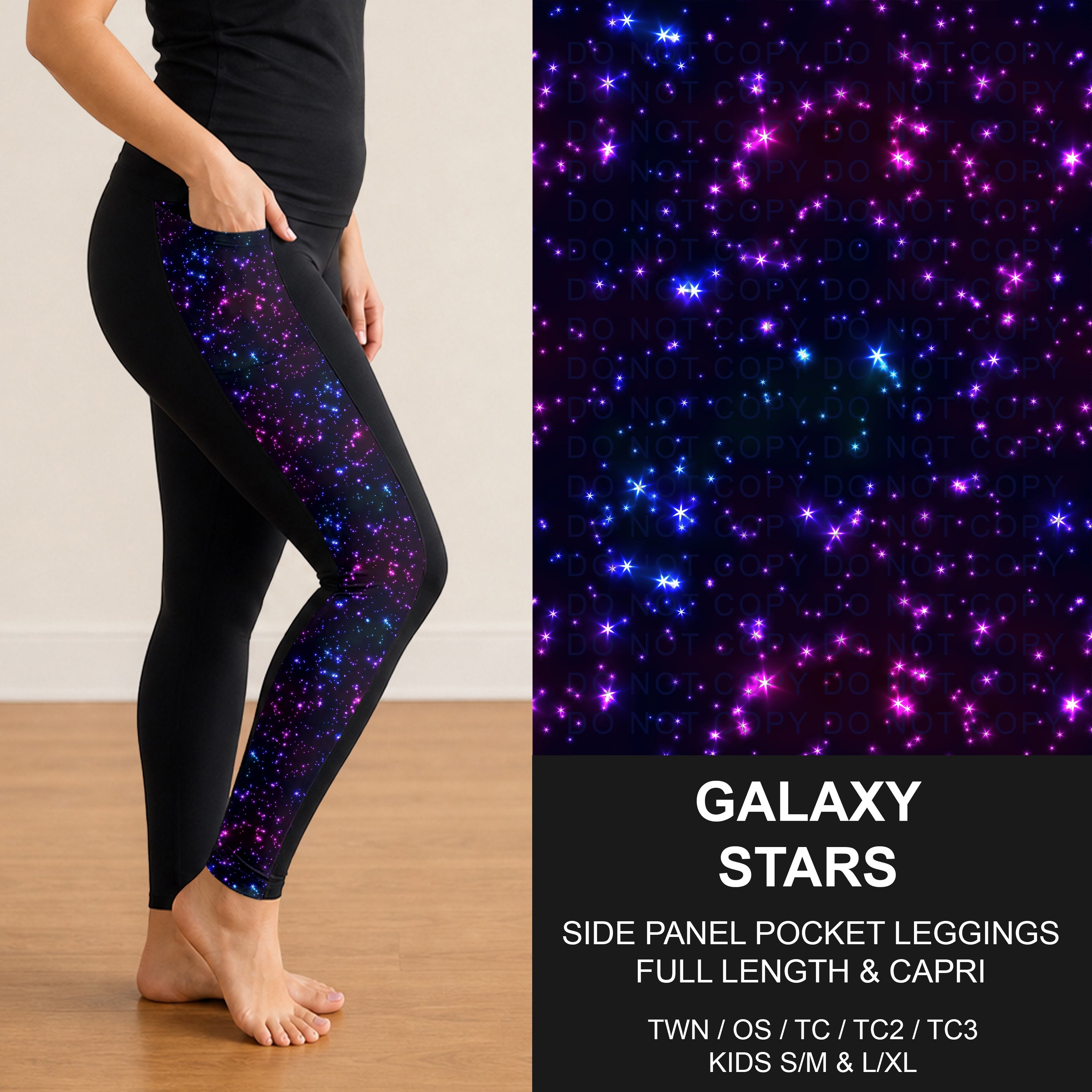 B300 - Preorder Galaxy Stars Side Panel Pocket Leggings (Closes 7/15. ETA: mid Sept.)
