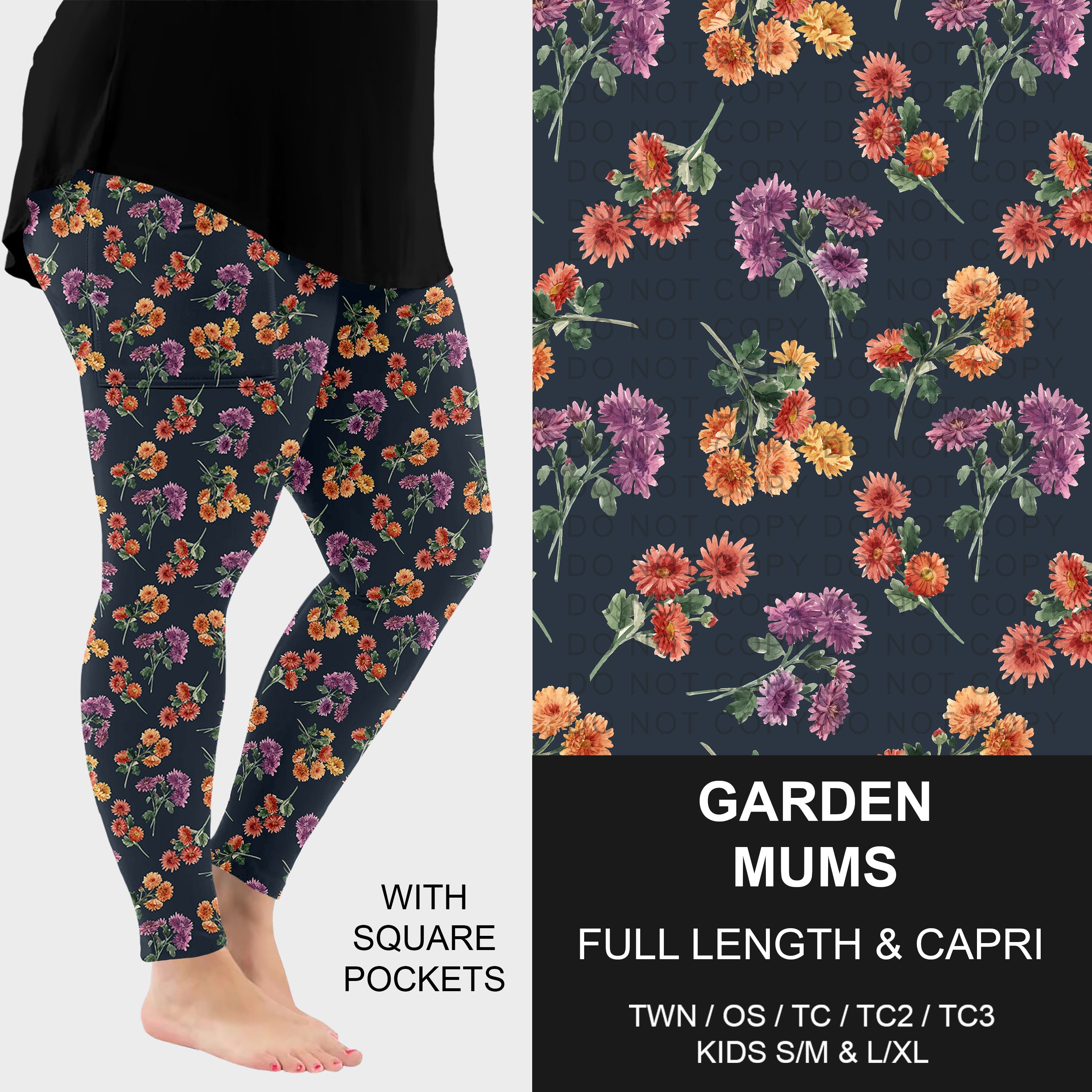 B308 - Preorder Garden Mums Leggings w/ Pockets (Closes 8/16. ETA: late Oct.)