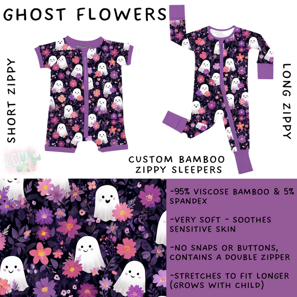 Ready to Ship - Ghost Flowers Long Zippy Sleeper - 18-24 mo, 2T & 3T