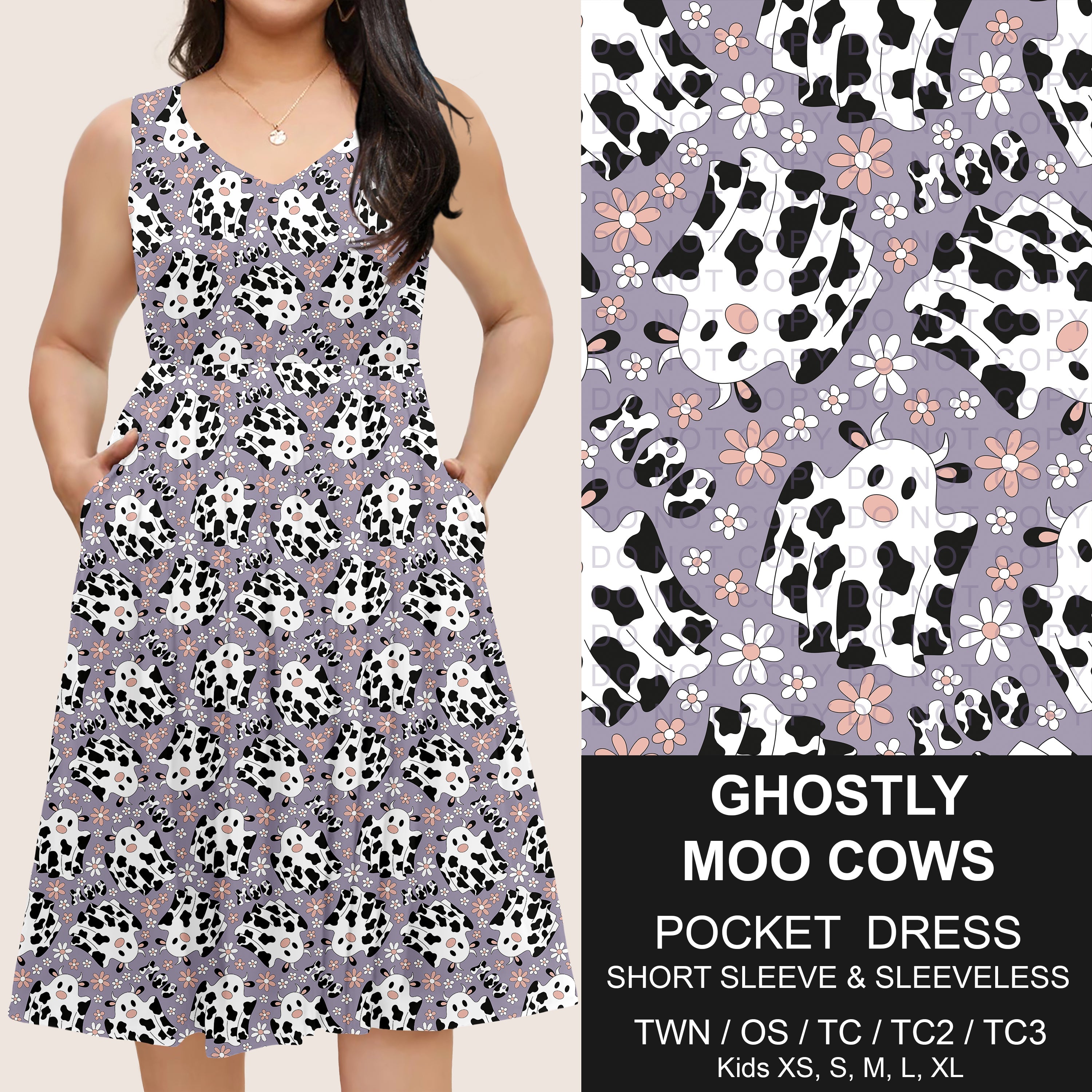 B302 - Preorder Ghostly Moo Cows Pocket Dress (Closes 7/24. ETA: early Oct)