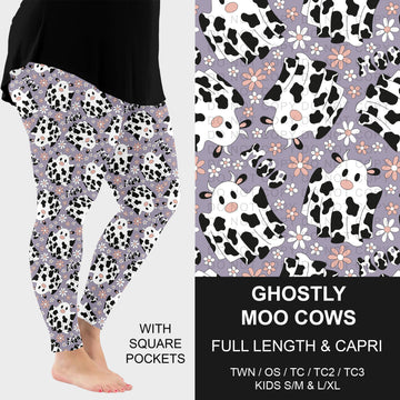 B307 - Preorder Ghostly Moo Cows Leggings w/ Pockets (Closes 8/02. ETA: early Oct.)