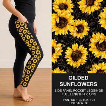 B300 - Preorder Gilded Sunflowers Side Panel Pocket Leggings (Closes 7/15. ETA: mid Sept.)