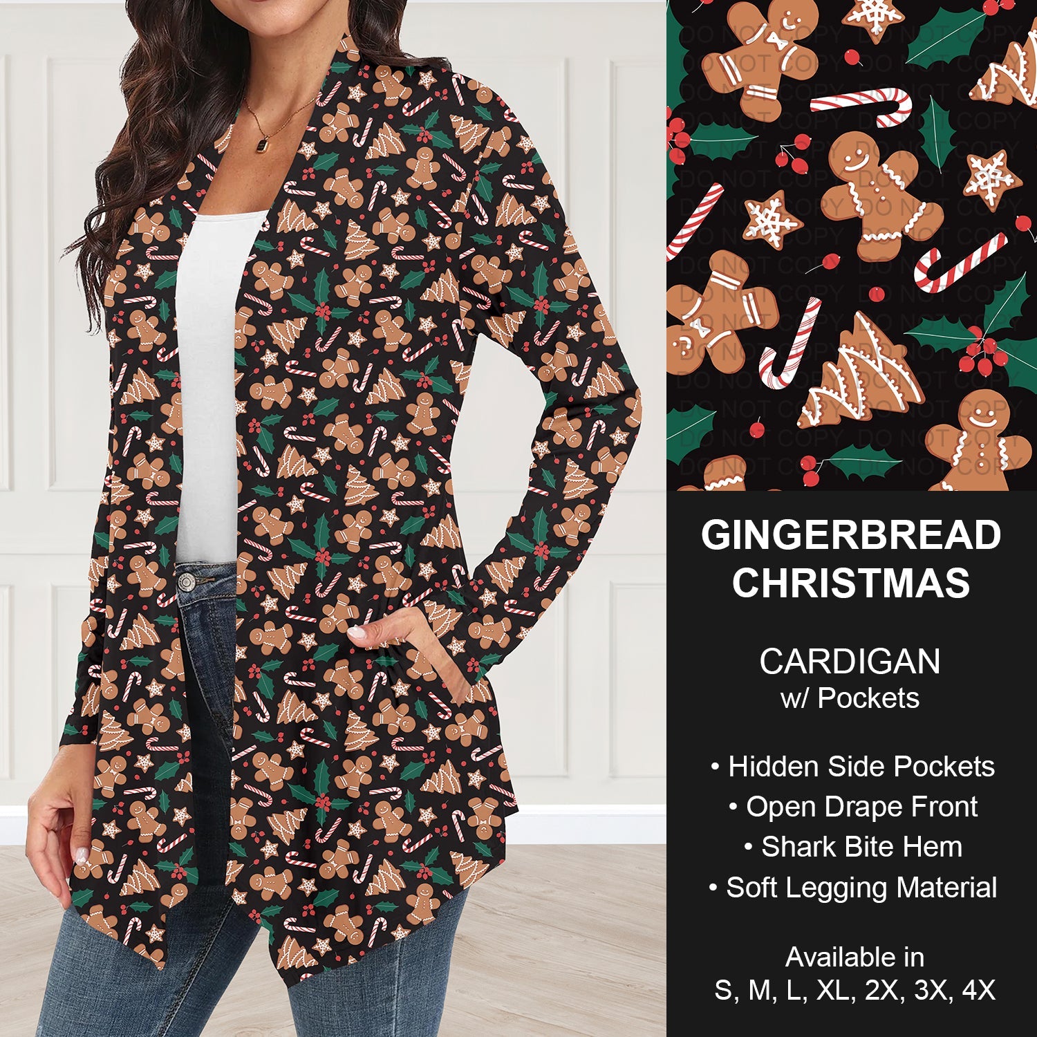 B303 - Preorder Gingerbread Christmas Cardigan w/ Pockets (Closes 7/26. ETA: early Oct.)