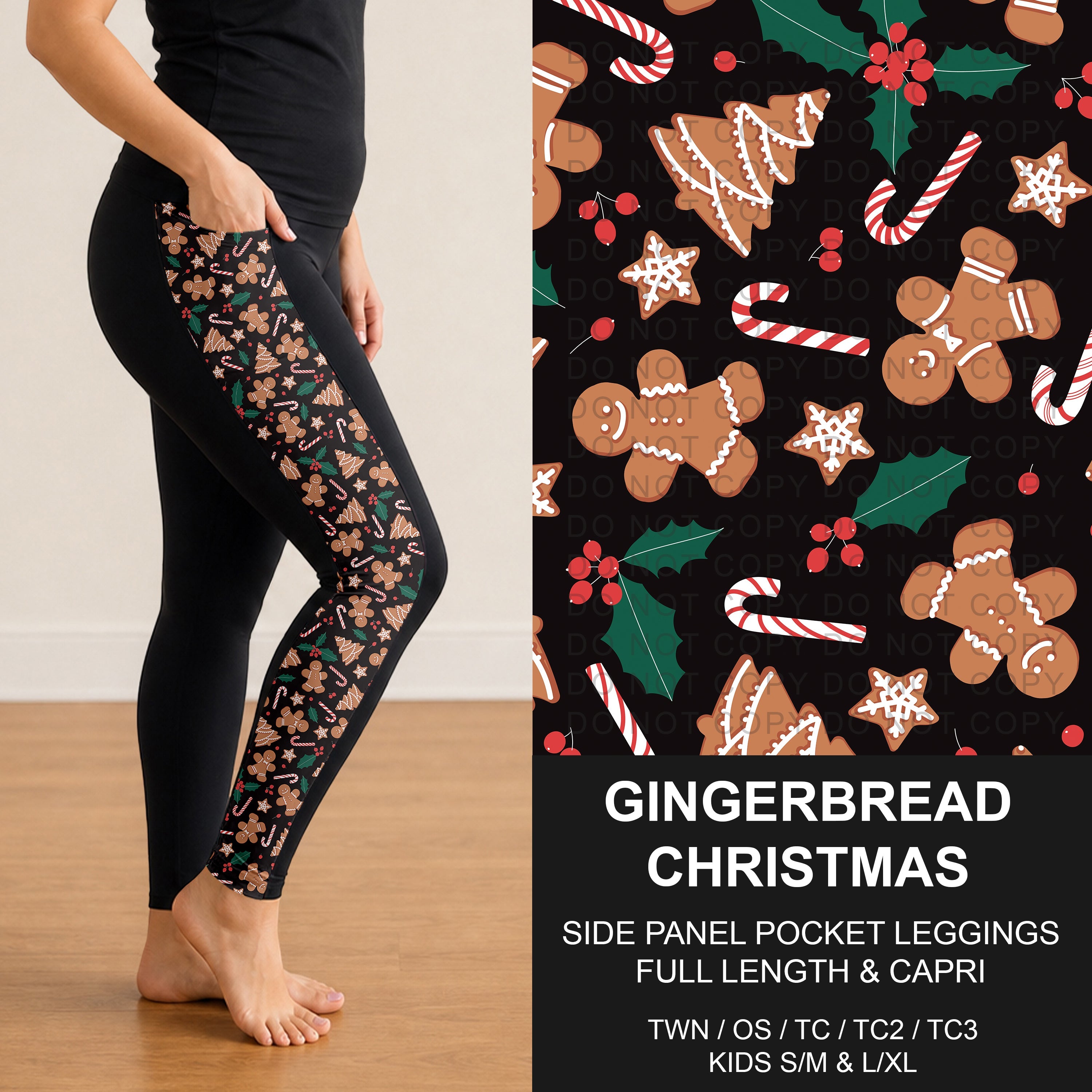 B303 - Preorder Gingerbread Christmas Side Panel Pocket Leggings (Closes 7/26. ETA: early Oct.)
