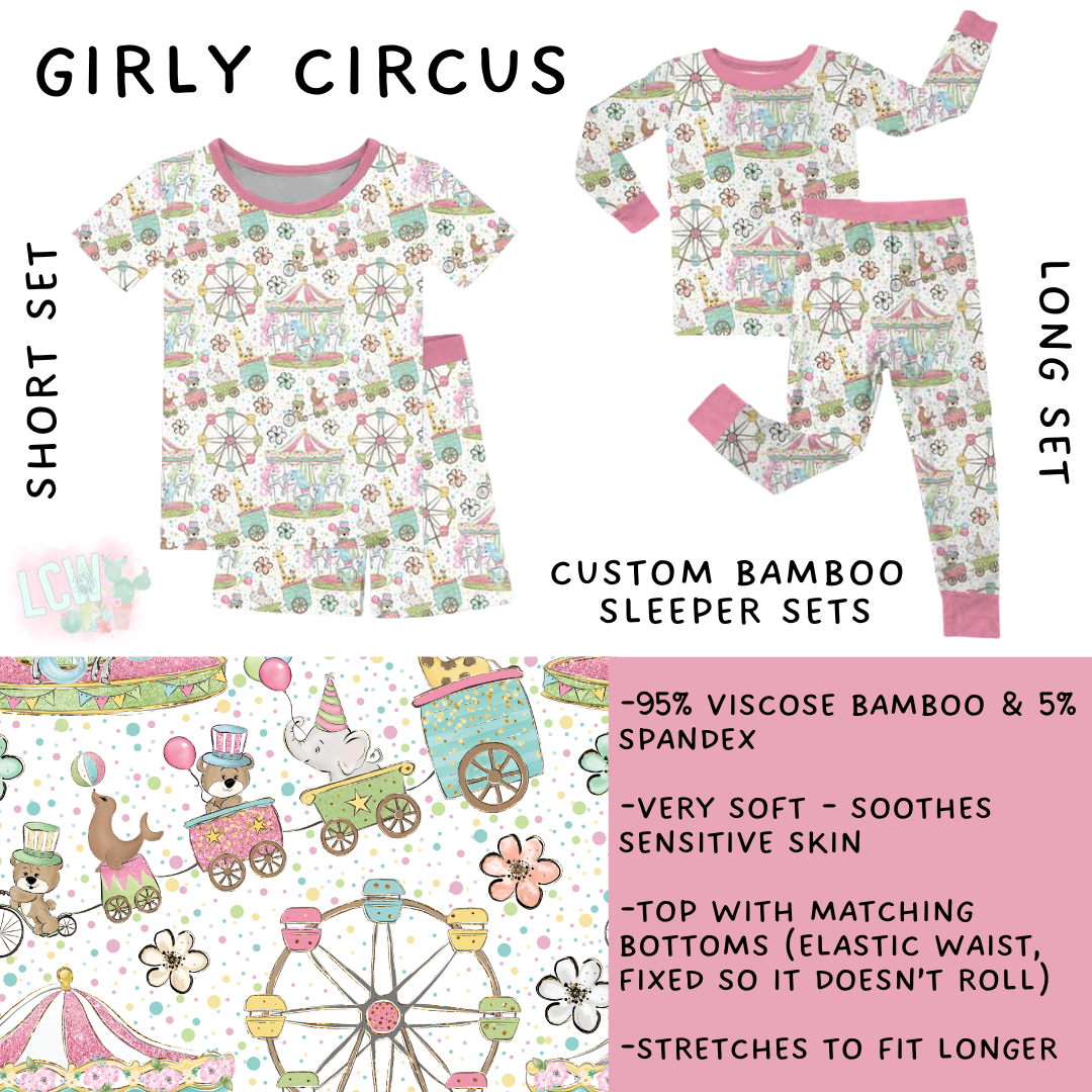 Batch #470 - Little Dreamers 7 - Closes 12/31 - ETA late Feb - Girly Circus Bamboo Short and Long Sleeper Set