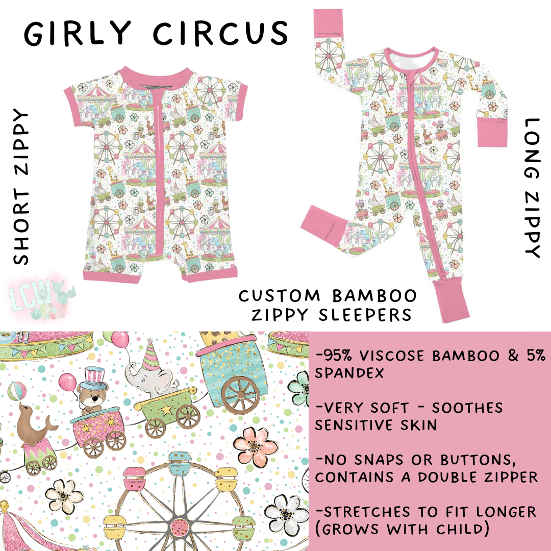Batch #470 - Little Dreamers 7 - Closes 12/31 - ETA late Feb - Girly Circus Short and Long Zippy Sleeper