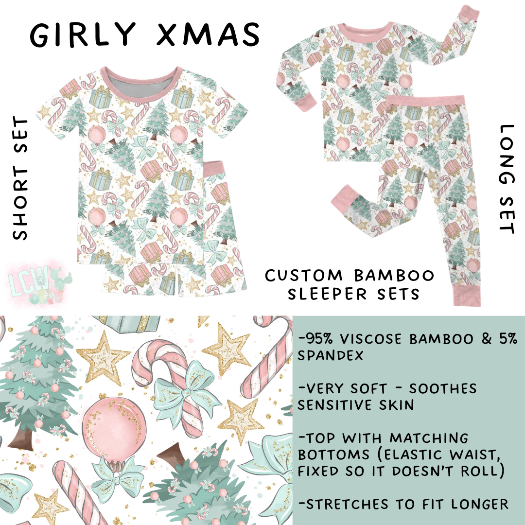 Ready to Ship - Girly Xmas Bamboo Long Sleeper Set - 4T & 5T