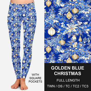 RTS - Golden Blue Christmas Leggings w/ Pockets