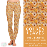 Ready to Ship - Golden Leaves Full Length Leggings - Sport Pocket TC