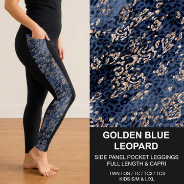 B300 - Preorder Golden Blue Leopard Side Panel Pocket Leggings (Closes 7/15. ETA: mid Sept.)