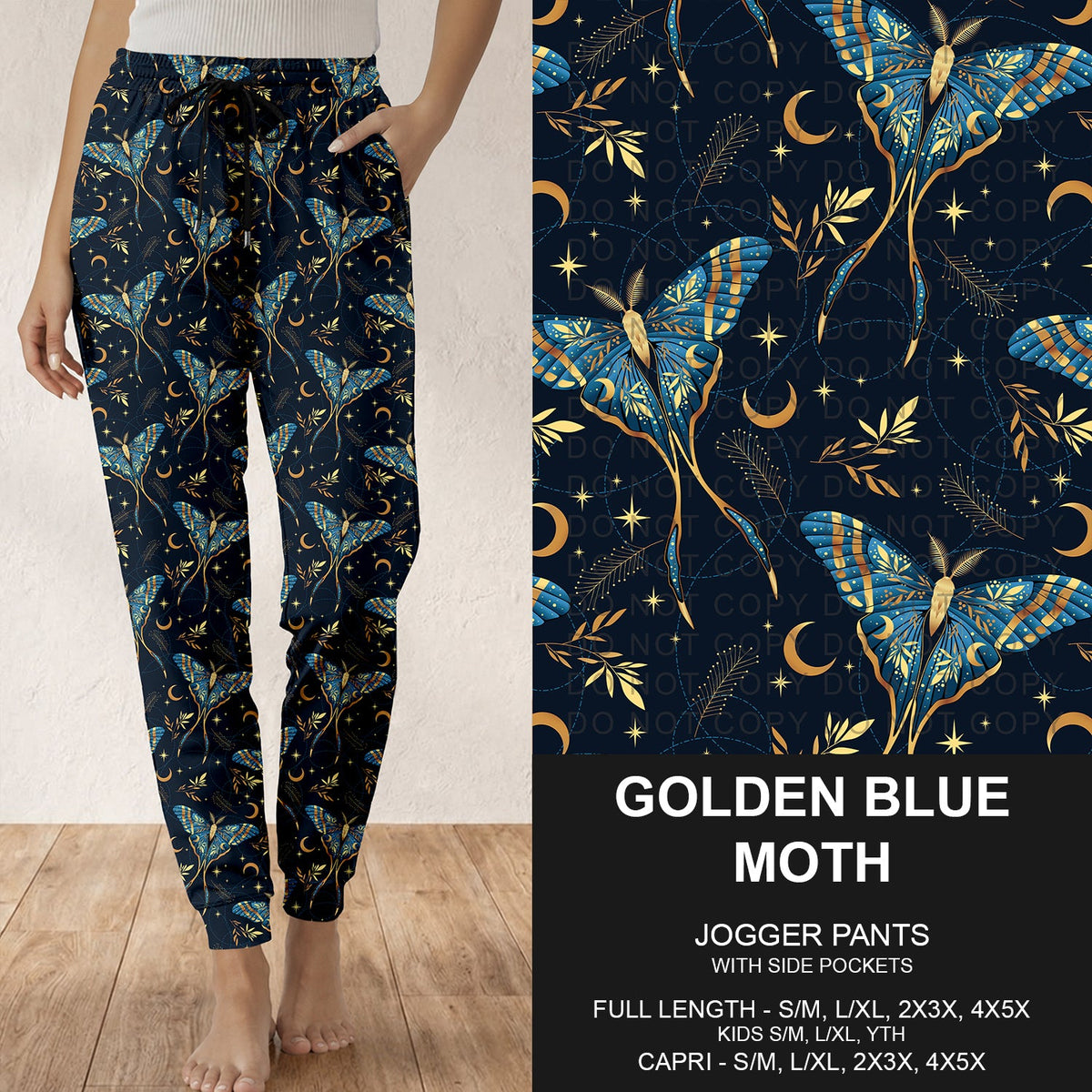 B318 - Preorder Golden Blue Moth Joggers (Closes 10/25. ETA: late Dec.)